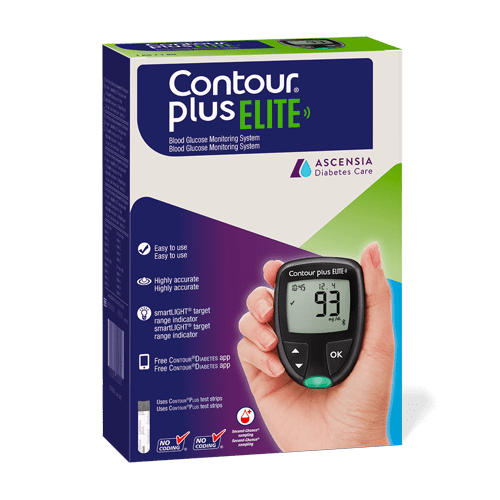 Contour Plus Elite Blood Glucose Monitoring System (Glucometer with Contour  Plus Blood Glucose Test Strip 25S Free) : : Health & Personal Care